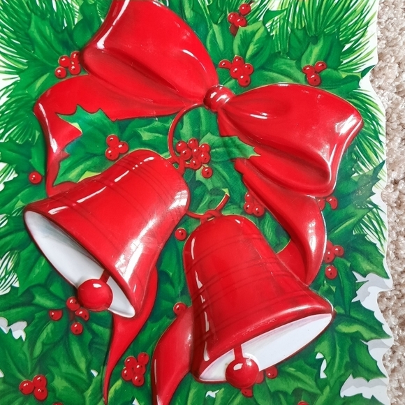 Vintage 60s Princess Sculpted Christmas Decorations red bells plastic wall decor - Picture 4 of 8